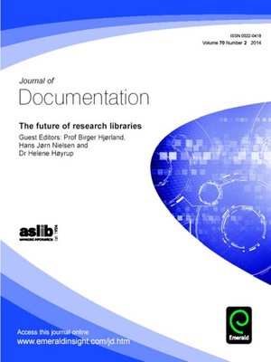 cover image of Journal of Documentation, Volume 70, Issue 2